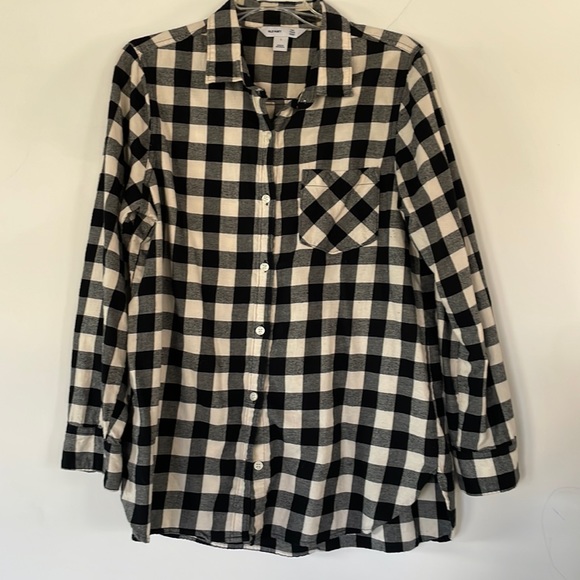 Old Navy Black/cream flannel button up tunic size L - Picture 1 of 2